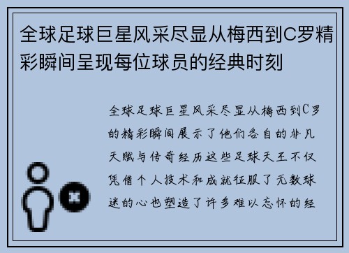 全球足球巨星风采尽显从梅西到C罗精彩瞬间呈现每位球员的经典时刻